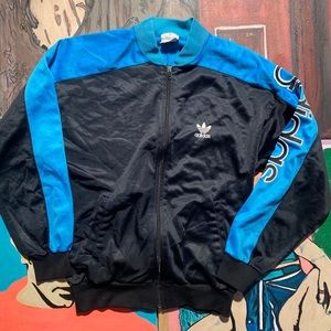 Vintage 90s Adidas Trefoil Spell Out Poly Zip Track Jacket
